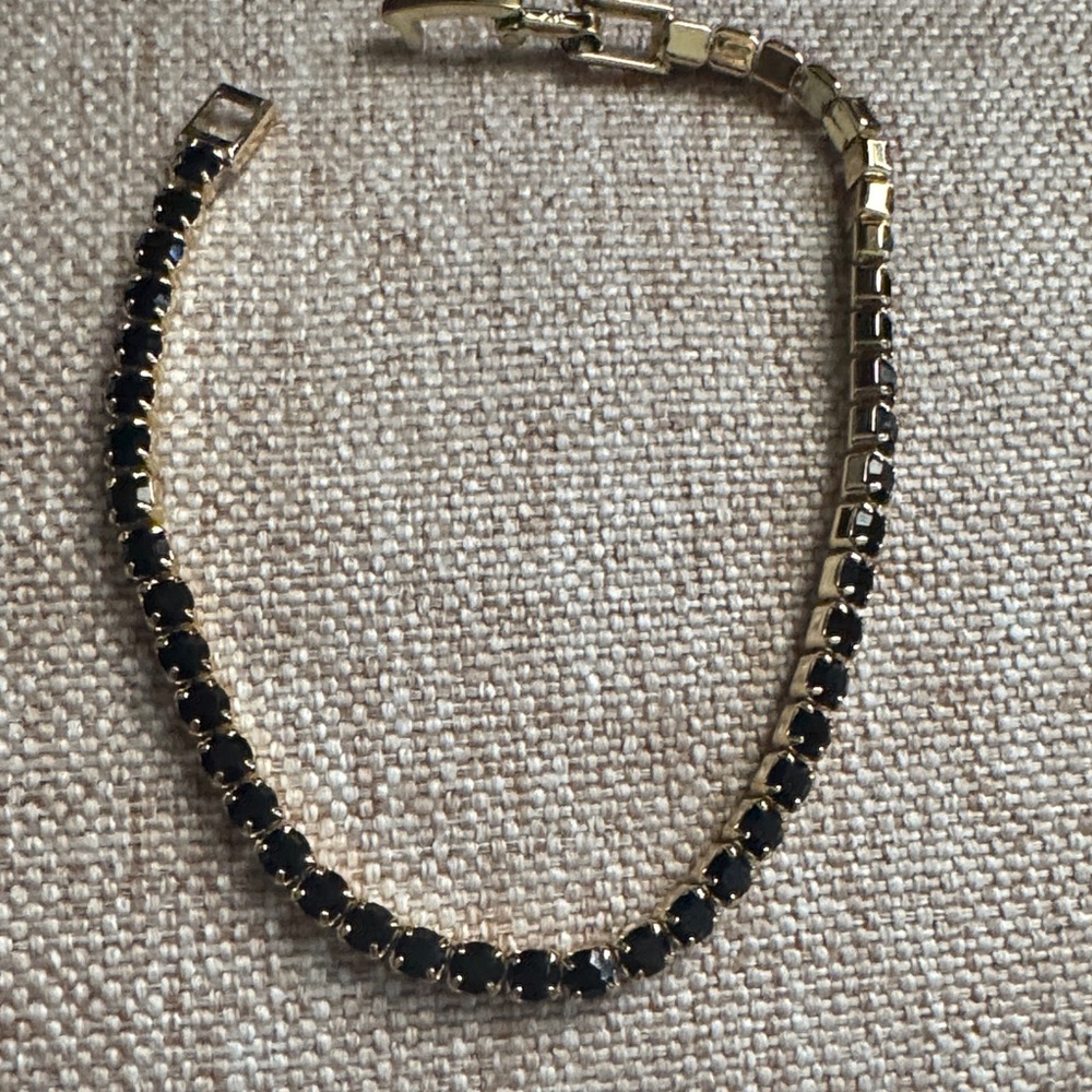 Gold-Tone Tennis Bracelet with Black Stones - Women Jewelry